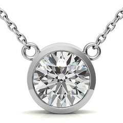 Round Brilliant Moissanite Bezel Pendant & Cable Chain