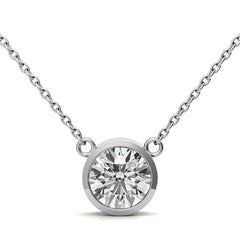 Round Brilliant Moissanite Bezel Pendant & Cable Chain