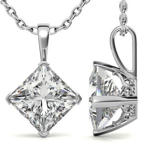 Princess Kite-Set Moissanite Scroll Accented Solitaire Pendant