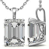 Emerald / Radiant 4-Prong Scroll Accented Moissanite Pendant