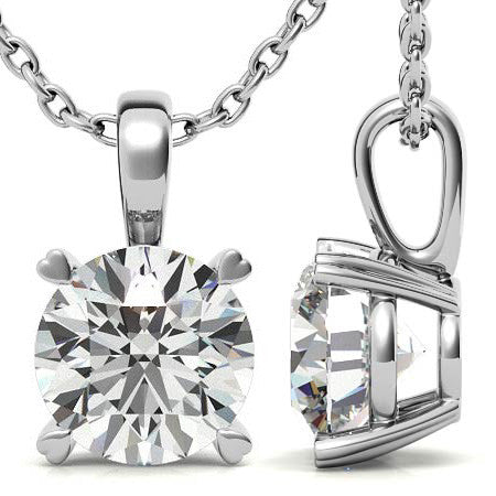 Round Brilliant Moissanite Heart Prong Solitaire Pendant