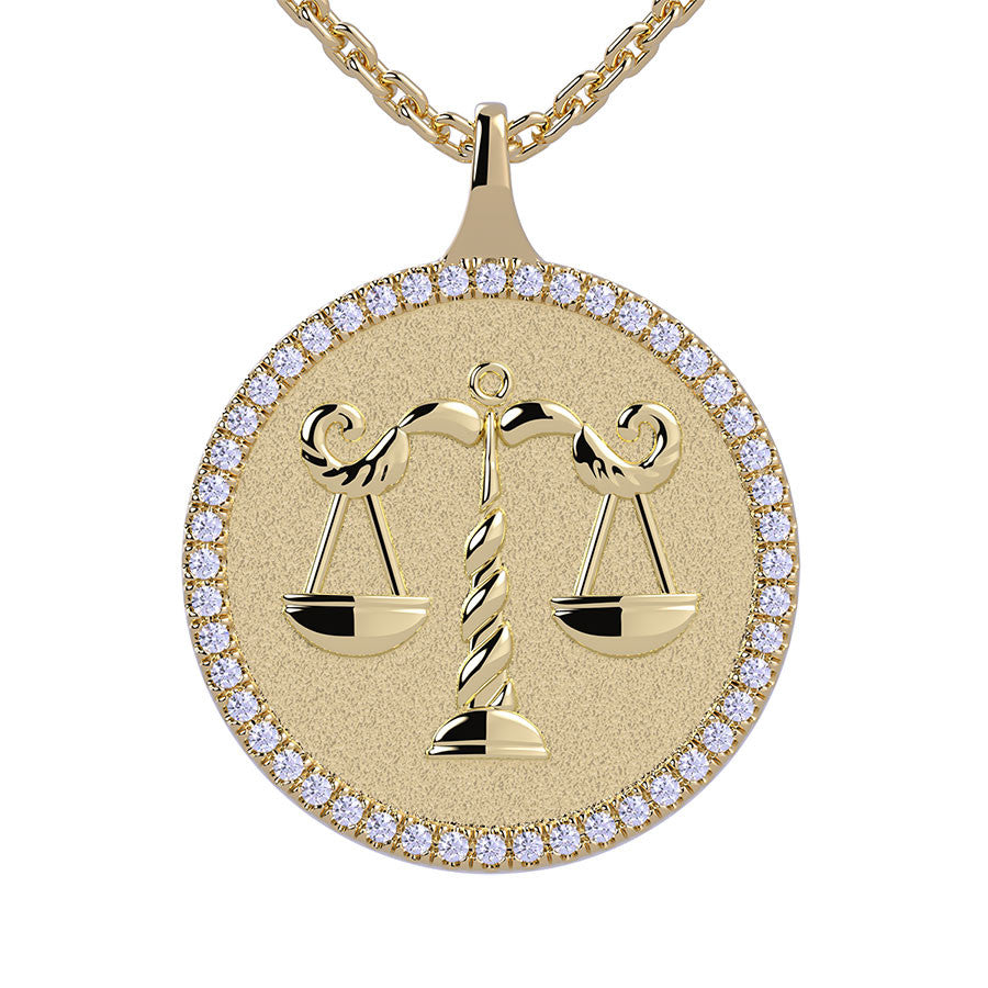 Libra Zodiac Diamond Medallion Pendant