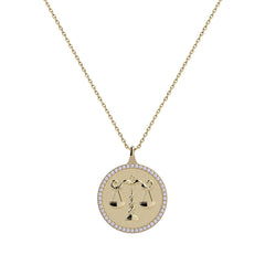 Libra Zodiac Diamond Medallion Pendant