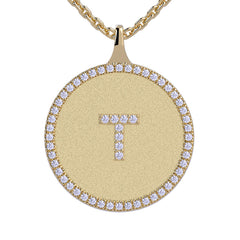 T - Initial Diamond Medallion Pendant