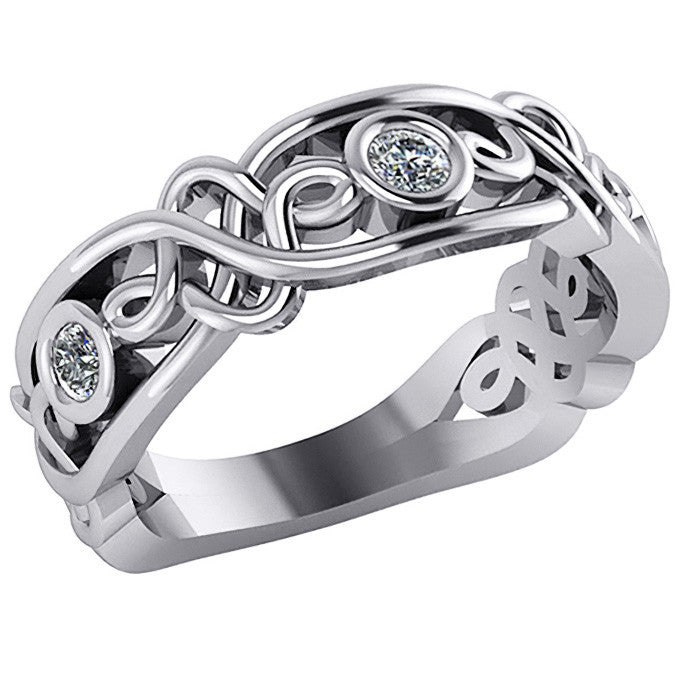 Round Bezel Moissanite Celtic Style Right Hand Ring