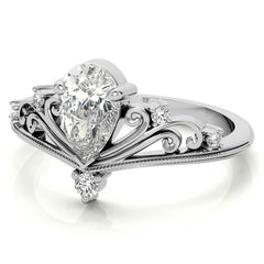 Crown Inspired Chevon Shaped Pear Moissanite Engagement Ring
