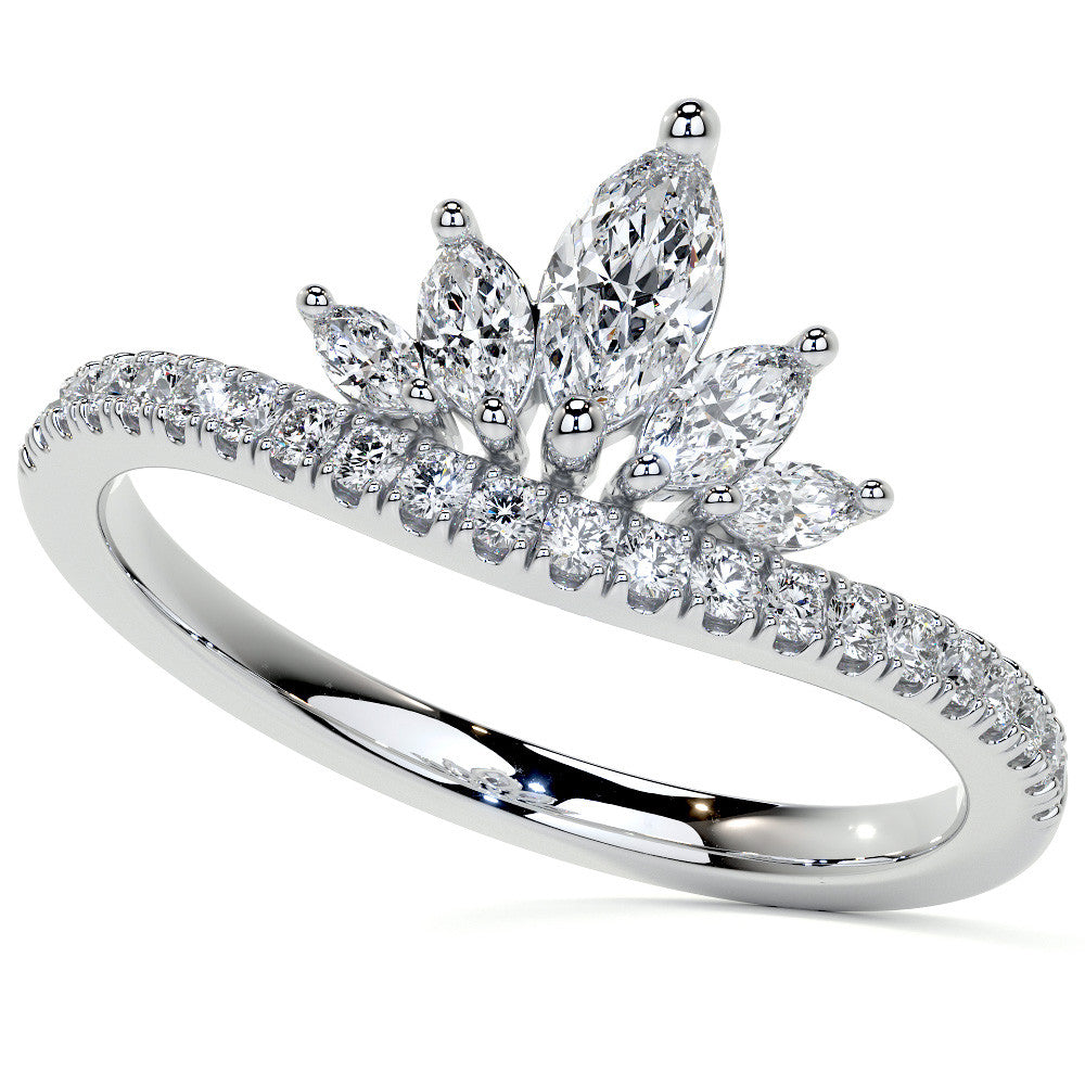 Marquise and Round Brilliant Moissanite Crown Inspired Right Hand Ring
