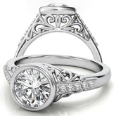 1.25ct Round Moissanite Bezel Set Antique Engagement Ring