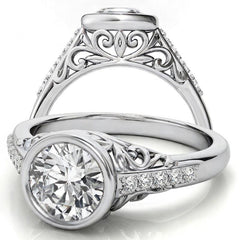1.25ct Round Moissanite Bezel Set Antique Engagement Ring
