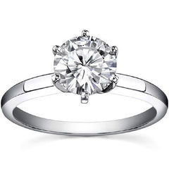 Flat Shoulder 6-Prong Round Brilliant Moissanite Solitaire Ring