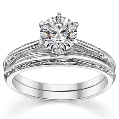 Antique Etched Moissanite Solitaire Ring