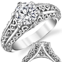 Antique Scroll Round Brilliant Moissanite Solitaire Ring
