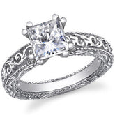 Antique Etched Moissanite Solitaire Ring