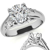 Round Brilliant Moissanite Antique Floral Style Solitaire Ring