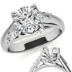 Round Brilliant Moissanite Antique Floral Style Solitaire Ring