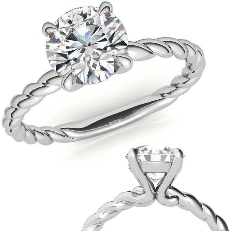 Round Woven Band Solitaire Ring with Matching Band