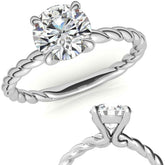 Round Woven Band Solitaire Ring with Matching Band