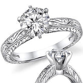 Moissanite Antique Style Engraved Solitaire Ring