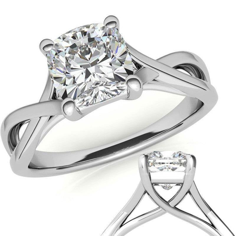 Cushion Cut Split Shank Trellis Round Solitaire Ring