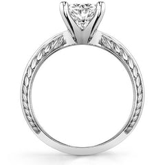 Round Knife Edge Floral Leaf Solitaire Ring