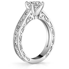 Moissanite Engraved Antique Design Solitaire Ring