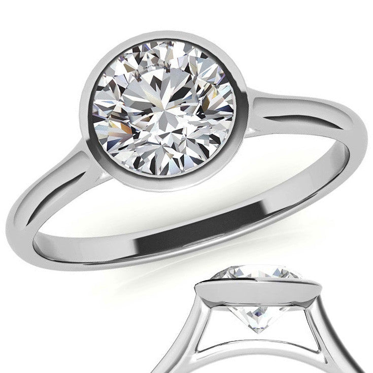 Petite Bezel Round Brilliant Moissanite Solitaire Ring