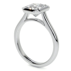 Petite Bezel Emerald / Radiant Moissanite Solitaire Ring