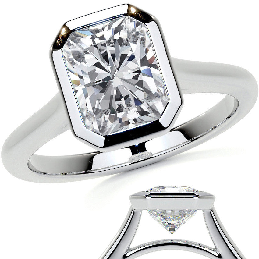 Petite Bezel Emerald / Radiant Moissanite Solitaire Ring