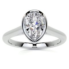 Petite Bezel Pear Moissanite Solitaire Ring