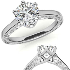 Round Brilliant Moissanite Floral Trellis Solitaire Ring