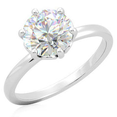 2mm Round Brilliant Moissanite 6 Prong Scroll Solitaire Ring