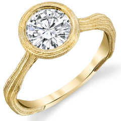 Round Twig Style Bark Bezel Solitaire Ring