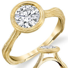 Round Twig Style Bark Bezel Solitaire Ring