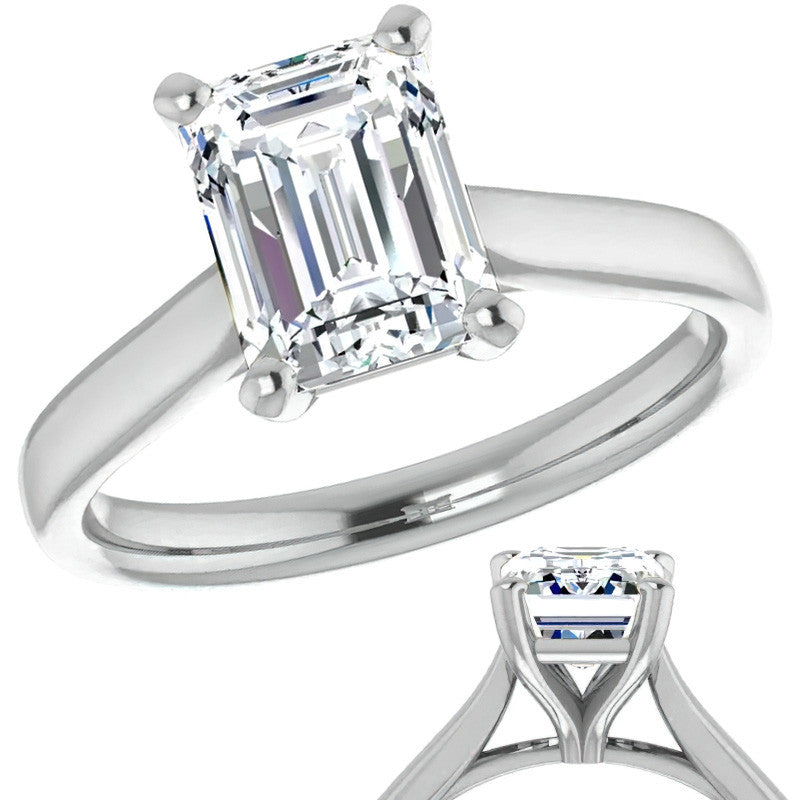 Emerald / Radiant cut Moissanite Cathedral Solitaire