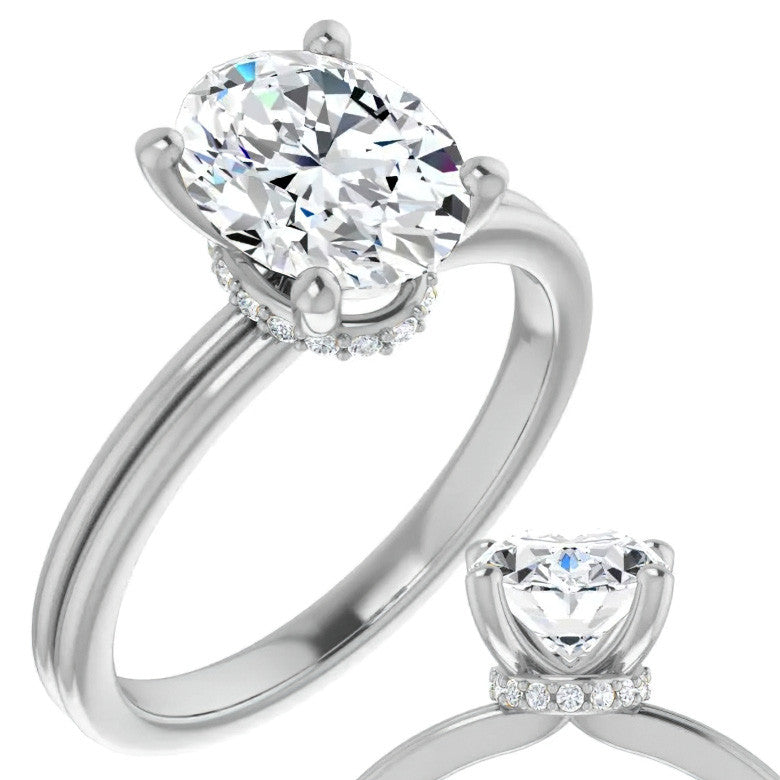 Oval Cut Moissanite & Diamond Encircled Solitaire Ring