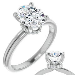 Oval Cut Moissanite & Diamond Encircled Solitaire Ring