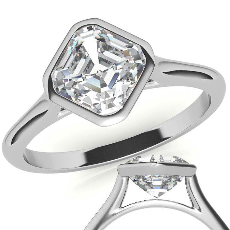 Asscher Moissanite Bezel Solitaire Ring