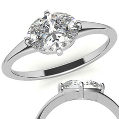 NESW Oriented Oval Moissanite Solitaire Ring
