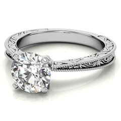 Engraved Moissanite Solitaire Ring with Milgrain