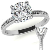Etched Moissanite Solitaire Ring with Milgrain