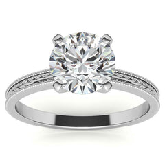 Etched Moissanite Solitaire Ring with Milgrain