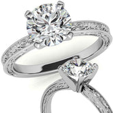 Antique Design Moissanite Solitaire Ring with Milgrain