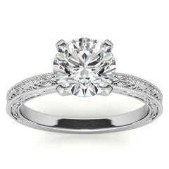 Antique Design Moissanite Solitaire Ring with Milgrain