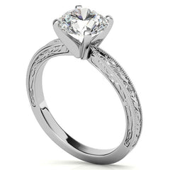 Antique Design Moissanite Solitaire Ring with Milgrain