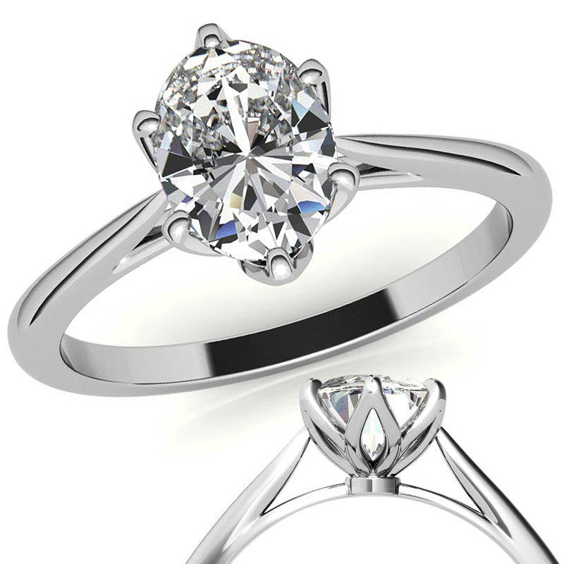 Petite Oval Tulip Cathedral Moissanite Solitaire Ring