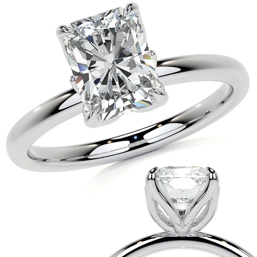 4-Prong Emerald / Radiant Petal Inspired Moissanite Solitaire Ring