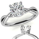 Round Infinity Style Moissanite Solitaire Ring with Leaf Accents