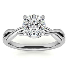 Round Infinity Style Moissanite Solitaire Ring with Leaf Accents