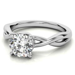 Round Infinity Style Moissanite Solitaire Ring with Leaf Accents