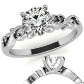 Round Trellis Moissanite Scroll Design Solitaire Ring
